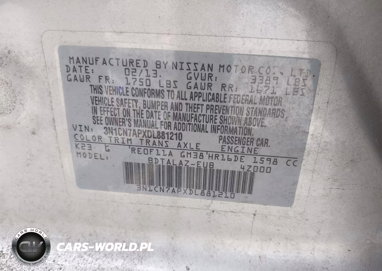 2013 Nissan Versa 1.6 S+ VIN:3N1CN7APXDL881210 - 9