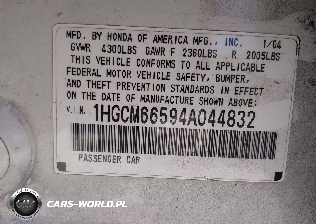 2004 Honda Accord 3.0 Ex VIN:1HGCM66594A044832 - 9