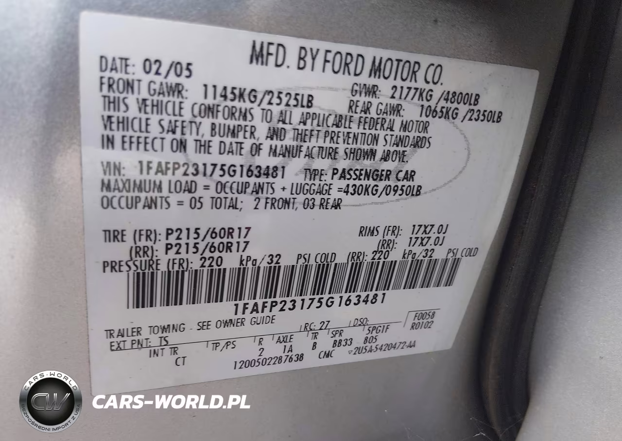 2005 Ford Five Hundred Se VIN:1FAFP23175G163481 - 9