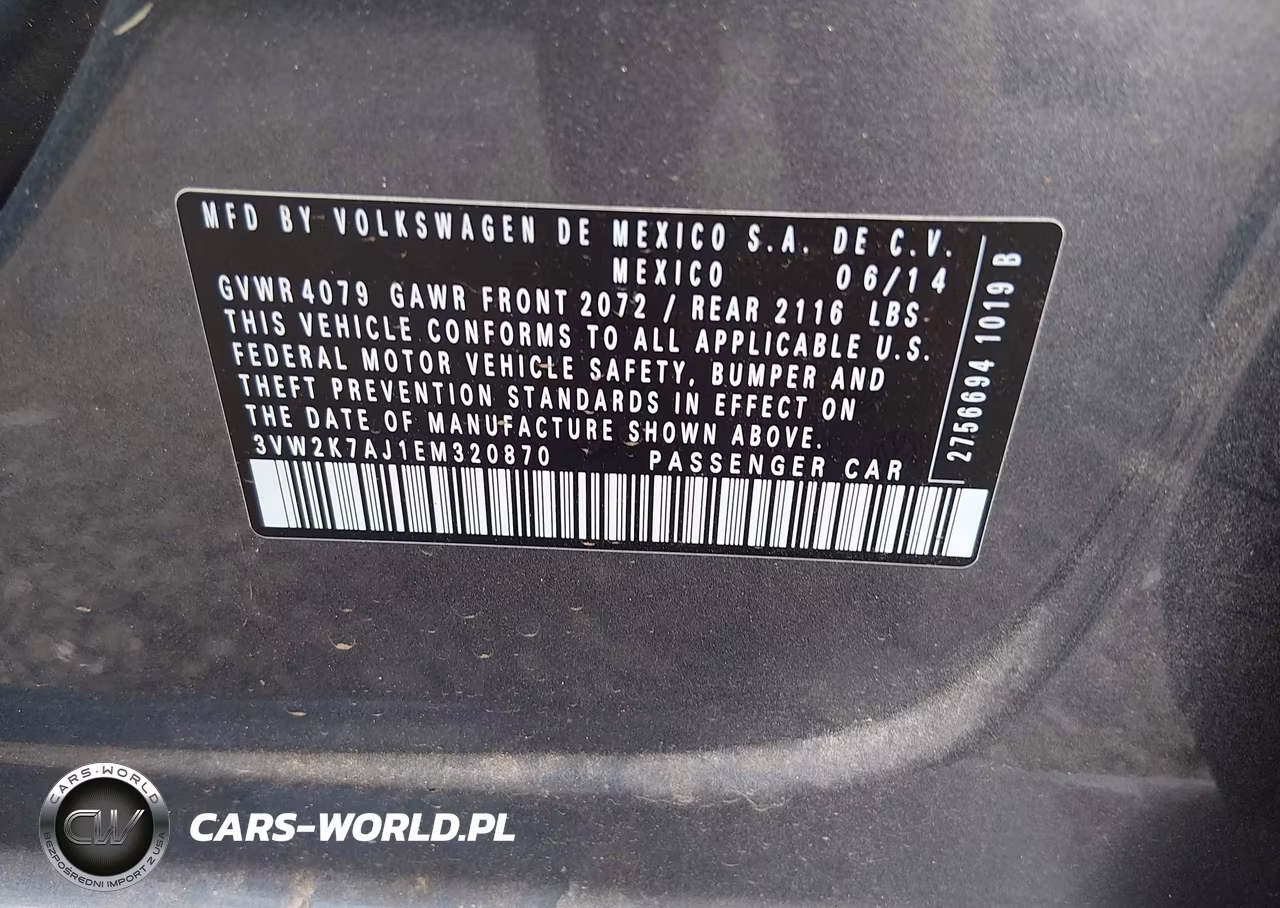 2014 Volkswagen Jetta 2.0L S VIN:3VW2K7AJ1EM320870 - 9