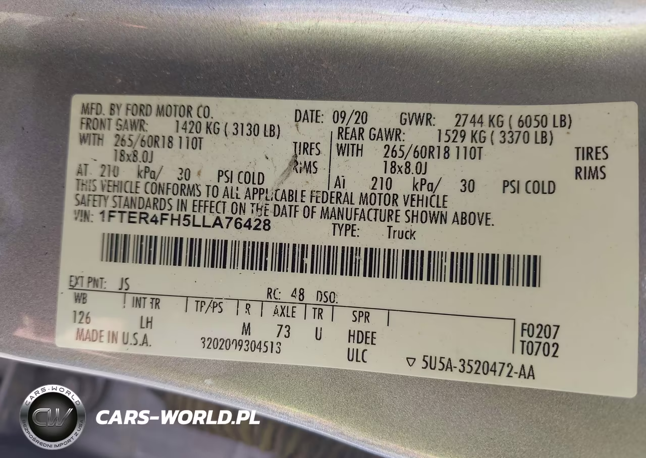 2020 Ford Ranger Xlt VIN:1FTER4FH5LLA76428 - 9