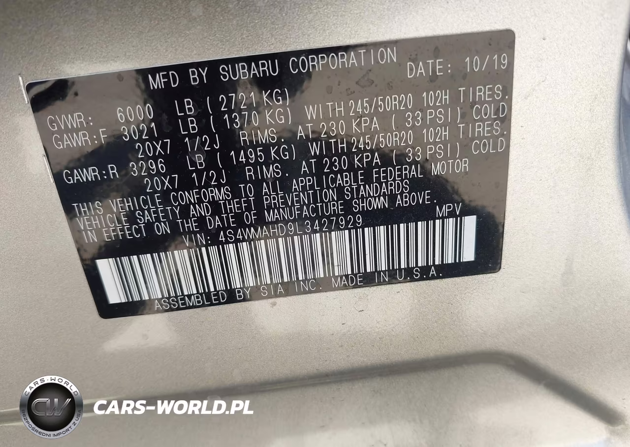 2020 Subaru Ascent Premium VIN:4S4WMAHD9L3427929 - 9