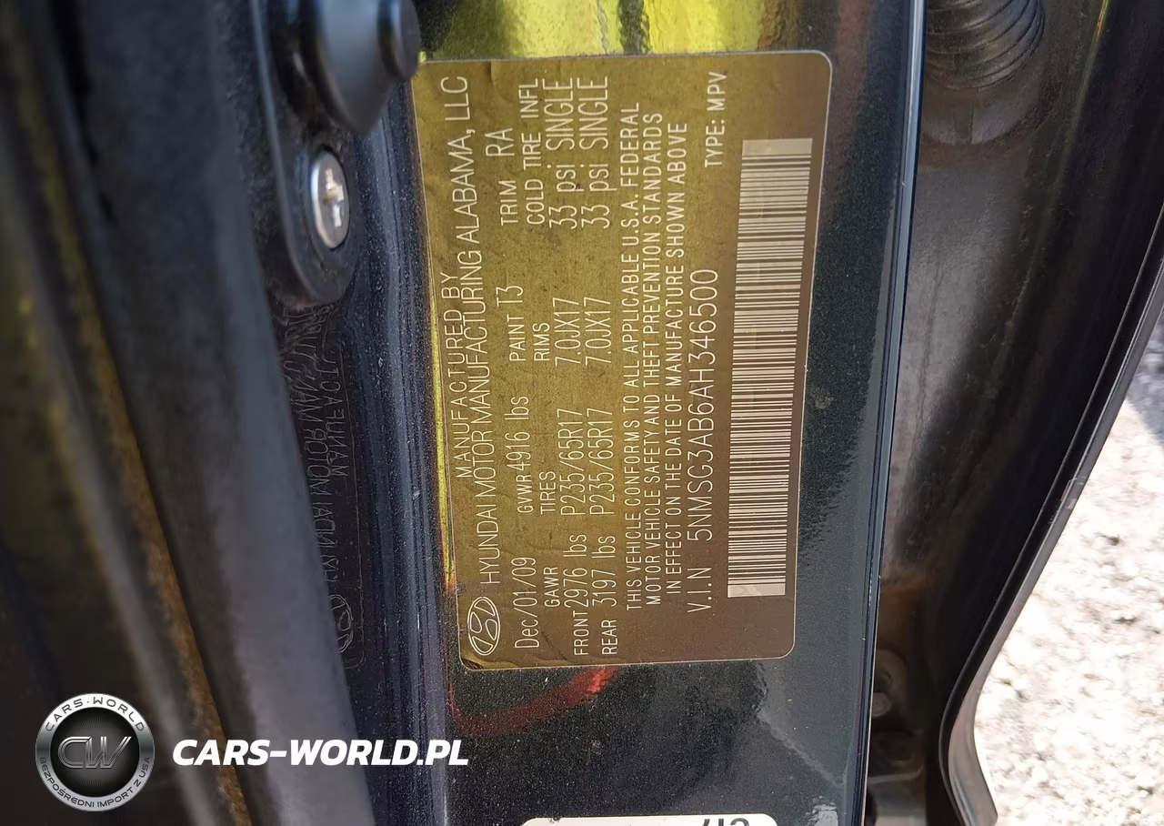 2010 Hyundai Santa Fe Gls VIN:5NMSG3AB6AH346500 - 9