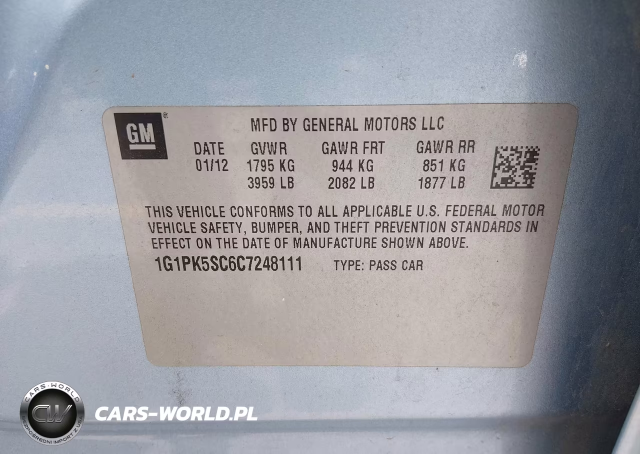 2012 Chevrolet Cruze Eco VIN:1G1PK5SC6C7248111 - 9