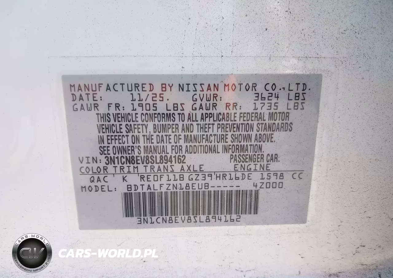 2025 Nissan Versa 1.6 Sv VIN:3N1CN8EV8SL894162 - 9