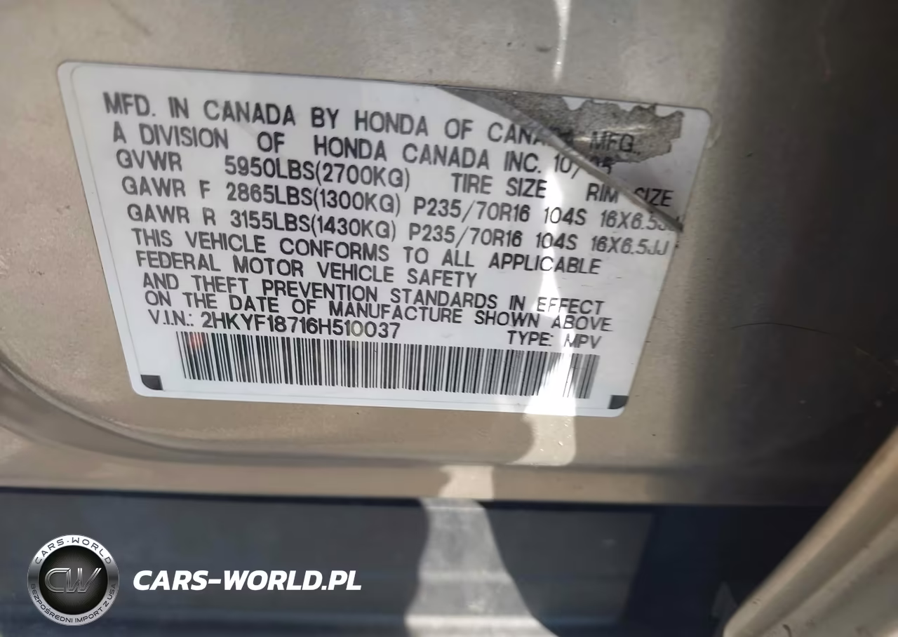 2006 Honda Pilot Ex-L VIN:2HKYF18716H510037 - 9