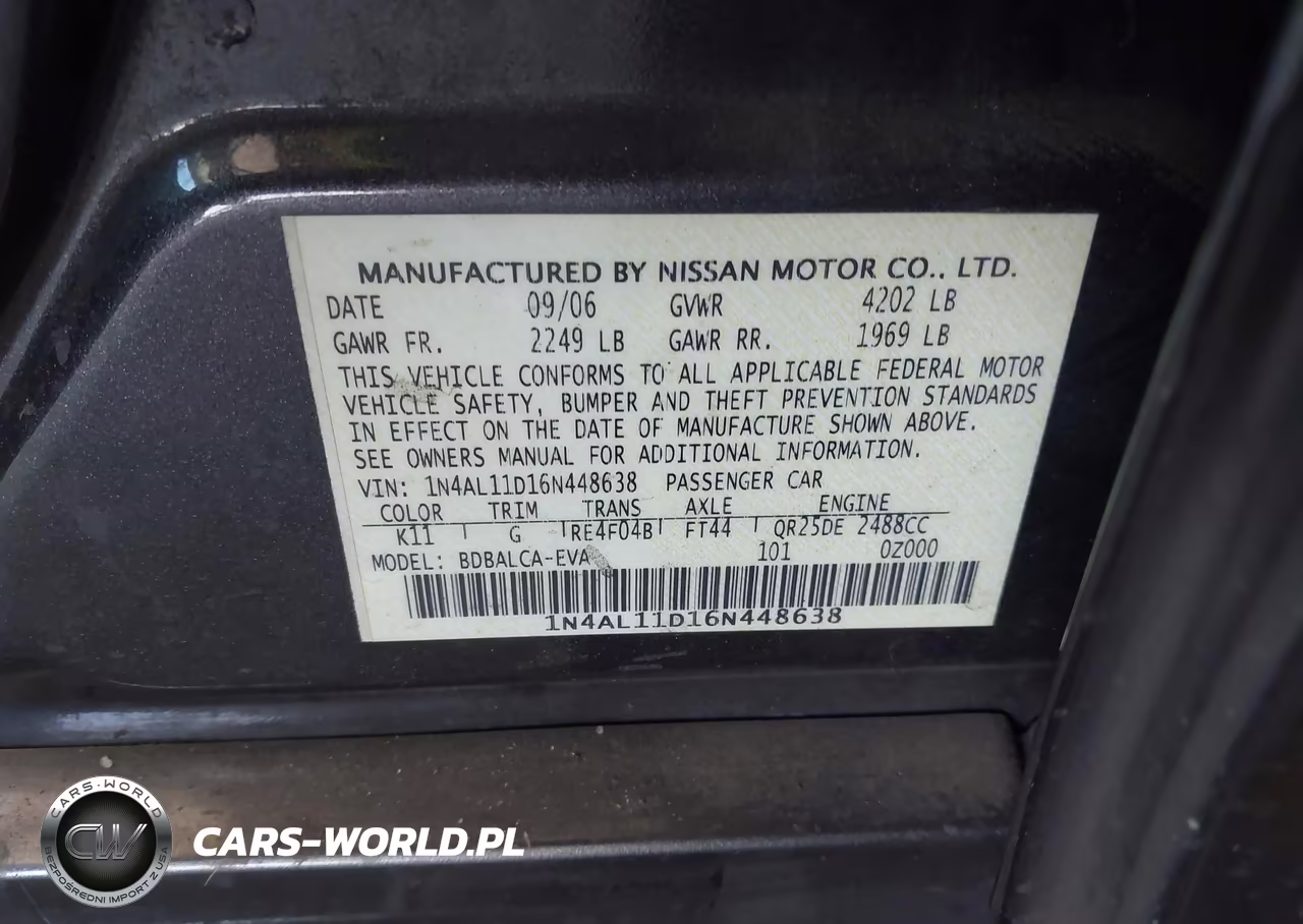 2006 Nissan Altima 2.5 S VIN:1N4AL11D16N448638 - 9