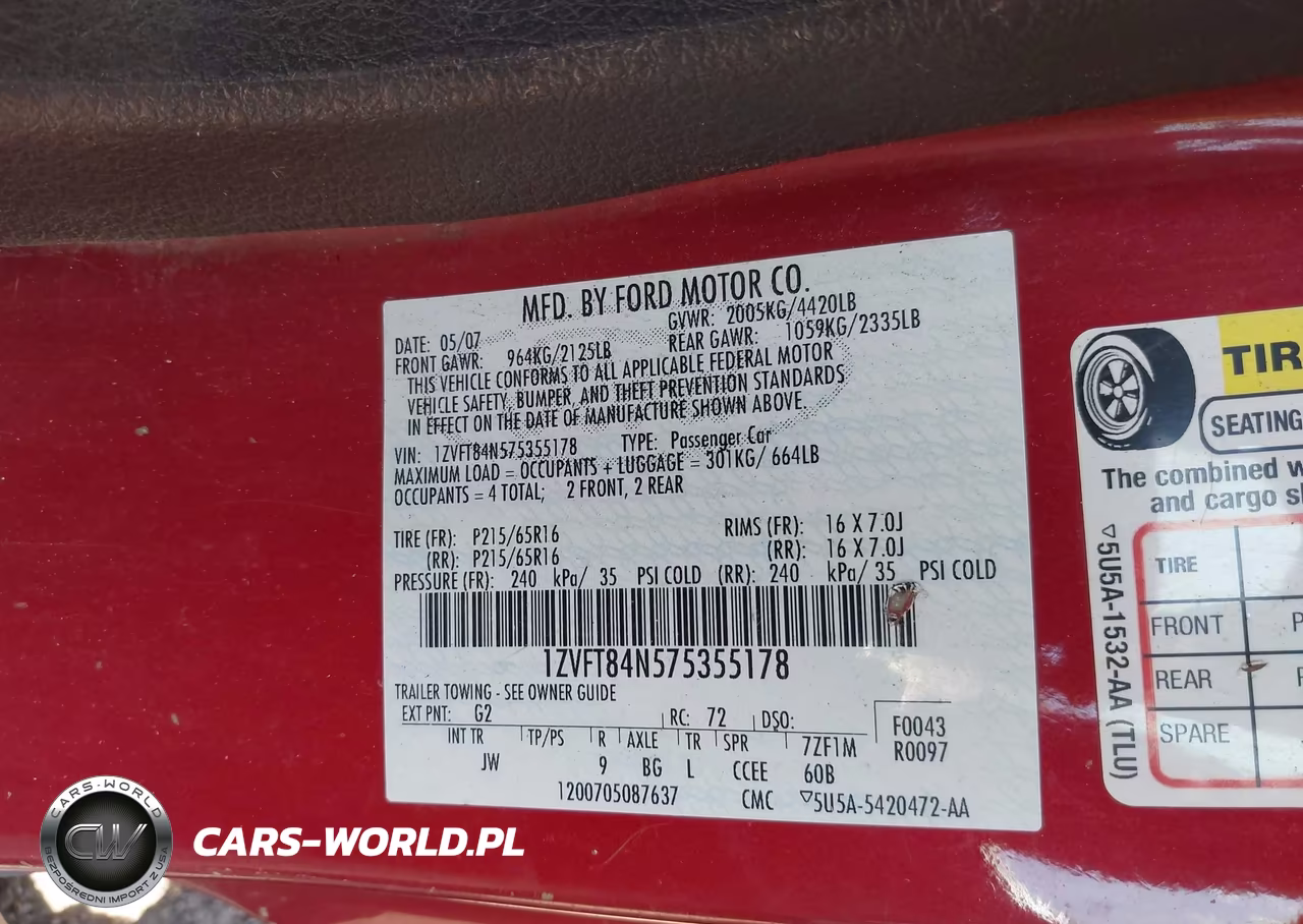 2007 Ford Mustang V6 Deluxe-V6 Premium VIN:1ZVFT84N575355178 - 9