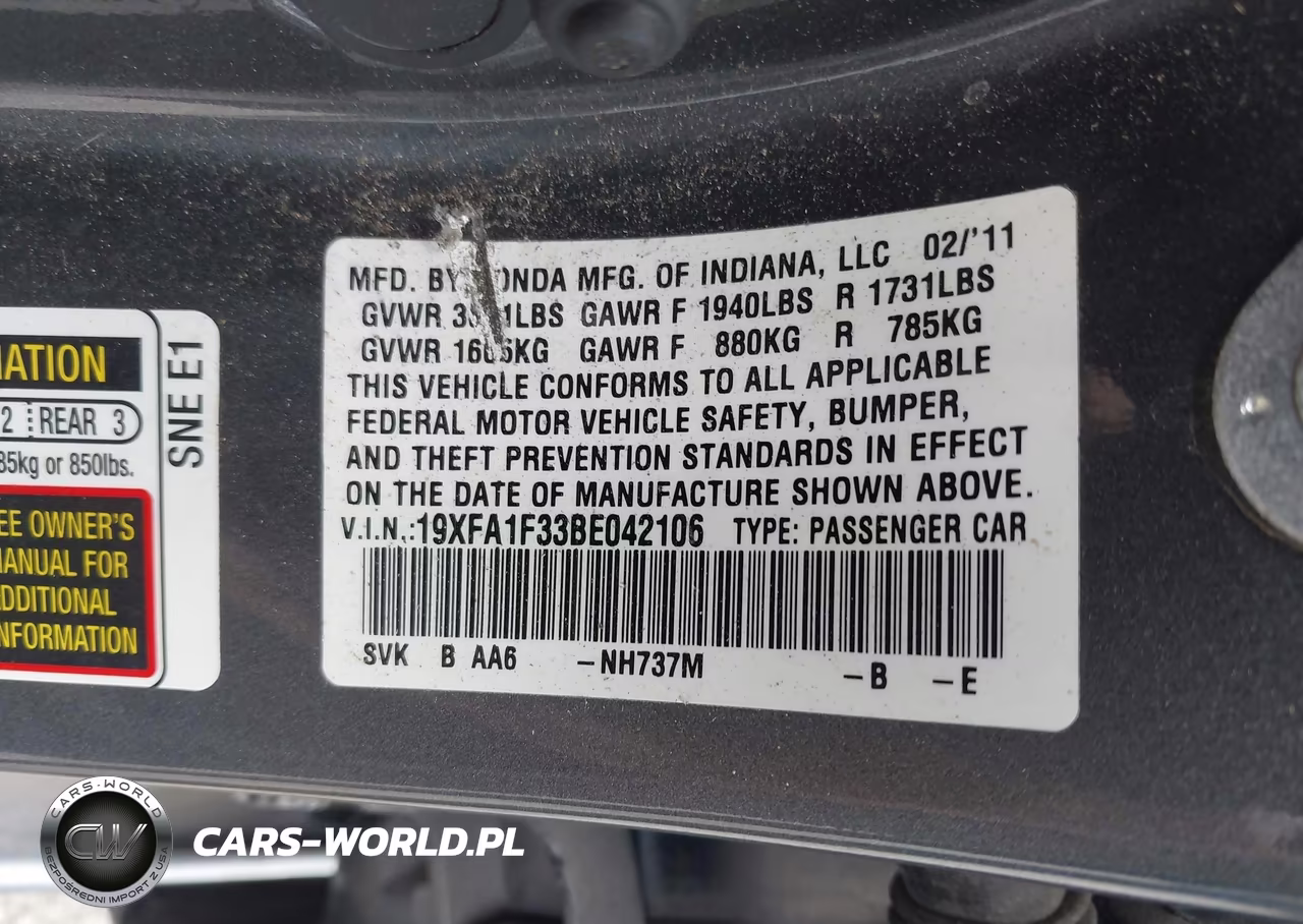 2011 Honda Civic Vp VIN:19XFA1F33BE042106 - 9