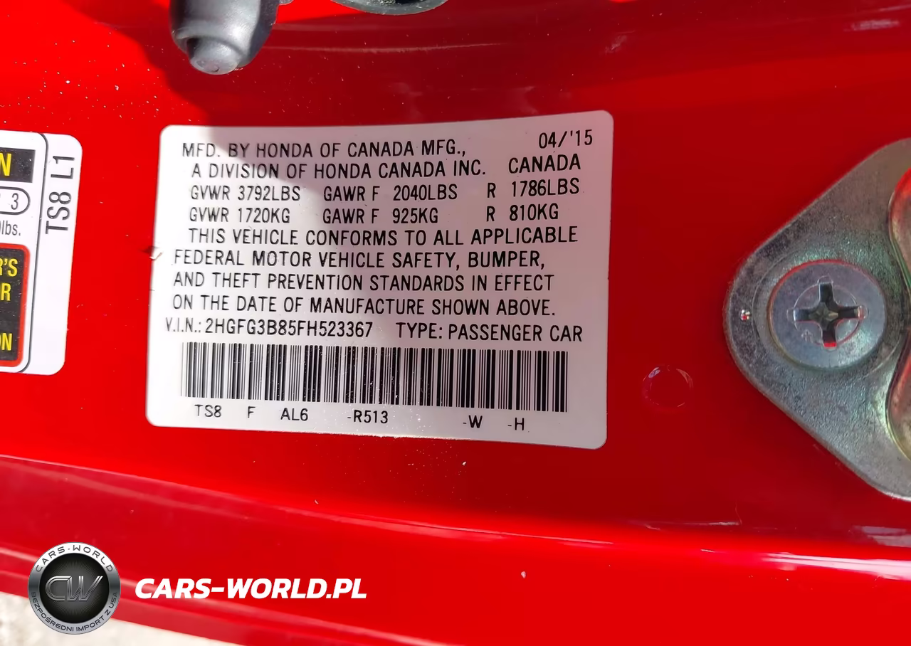 2015 Honda Civic Ex VIN:2HGFG3B85FH523367 - 9