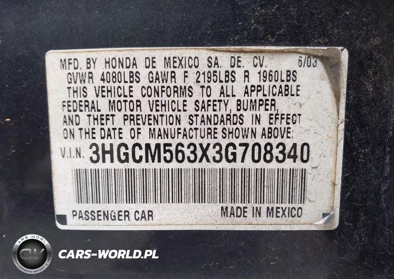 2003 Honda Accord 2.4 Lx VIN:3HGCM563X3G708340 - 9