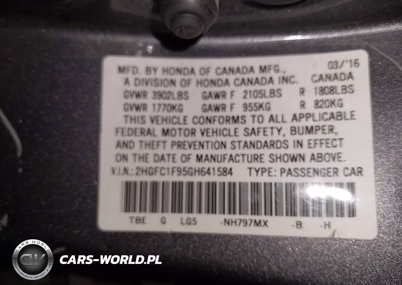 2016 Honda Civic Touring VIN:2HGFC1F95GH641584 - 9
