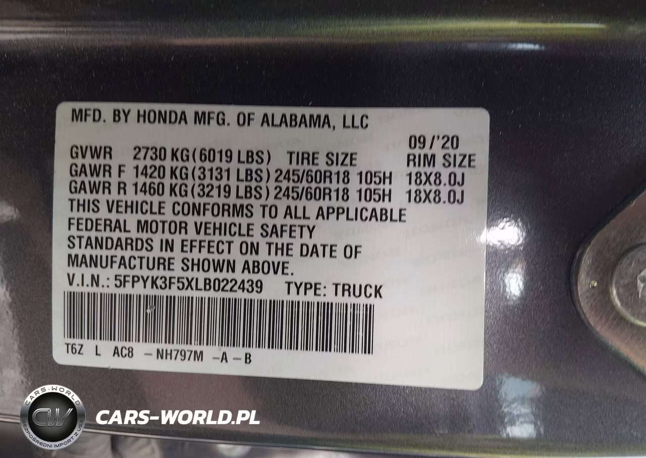 2020 Honda Ridgeline Awd Rtl VIN:5FPYK3F5XLB022439 - 9