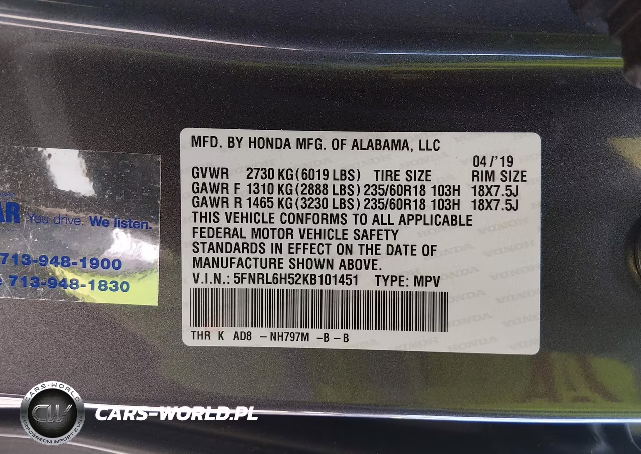 2019 Honda Odyssey Ex VIN:5FNRL6H52KB101451 - 9