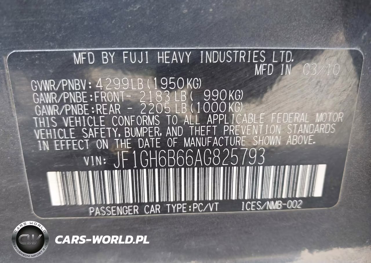 2010 Subaru Impreza 2.5I Premium VIN:JF1GH6B66AG825793 - 9