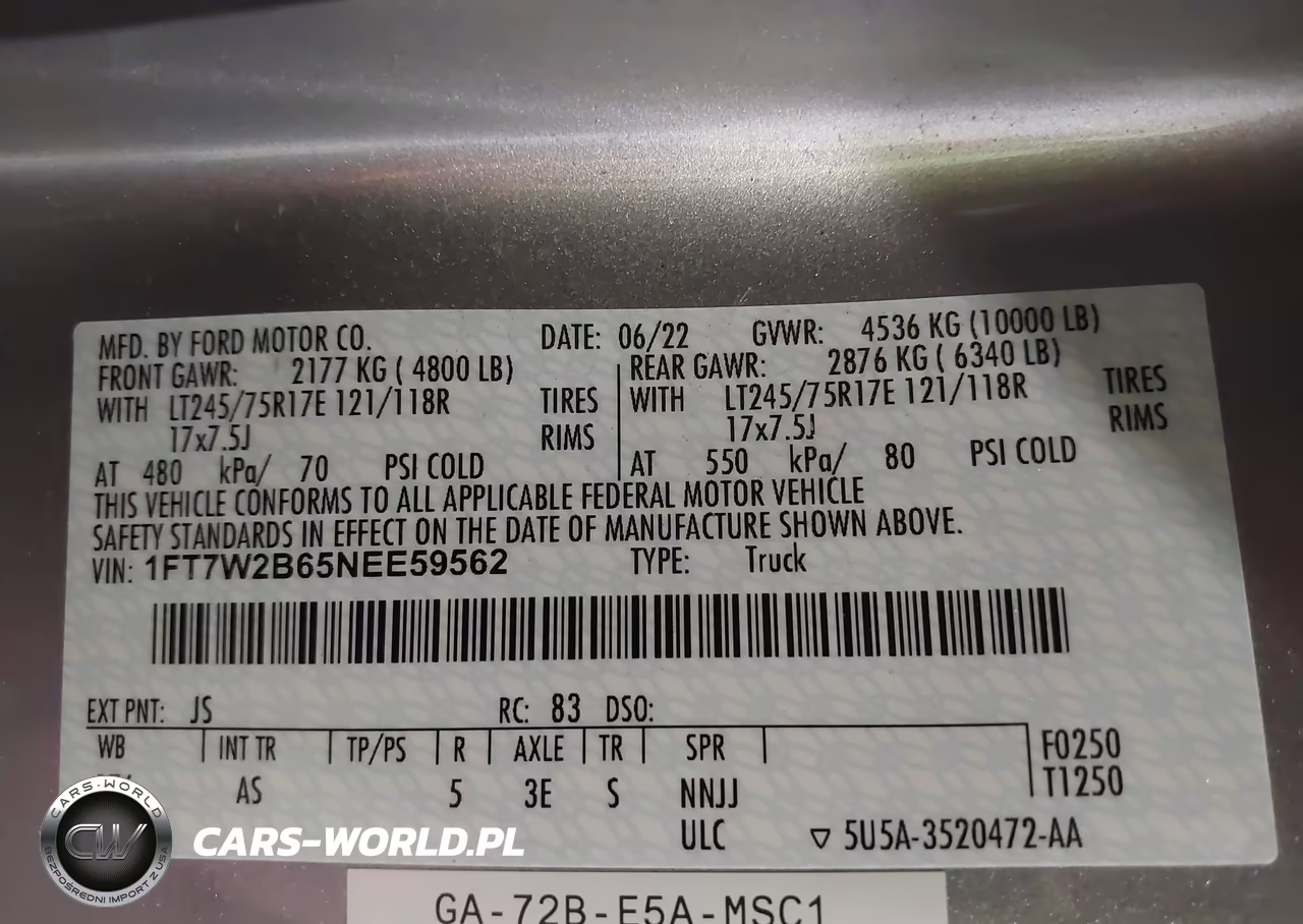 2022 Ford F-250 Xl VIN:1FT7W2B65NEE59562 - 9