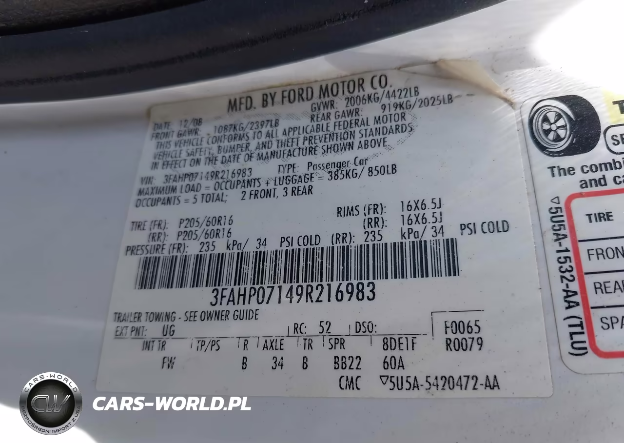 2009 Ford Fusion Se VIN:3FAHP07149R216983 - 9