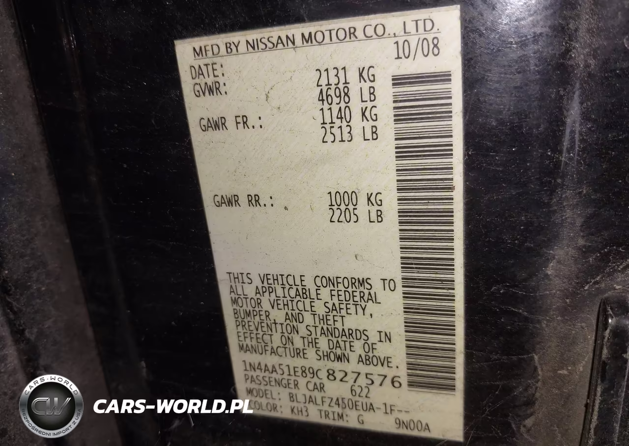 2009 Nissan Maxima 3.5 Sv VIN:1N4AA51E89C827576 - 9