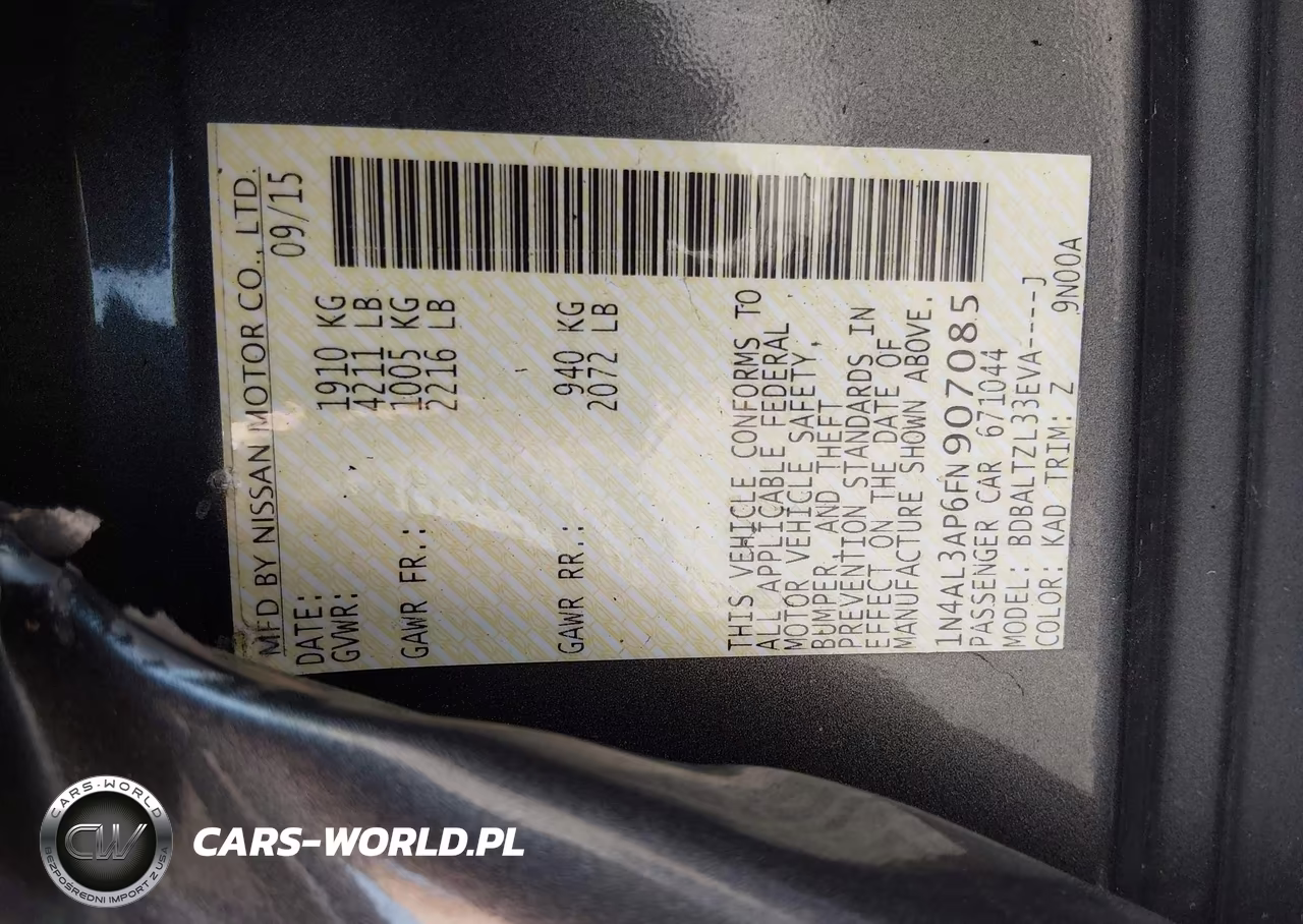 2015 Nissan Altima 2.5 Sl VIN:1N4AL3AP6FN907085 - 9