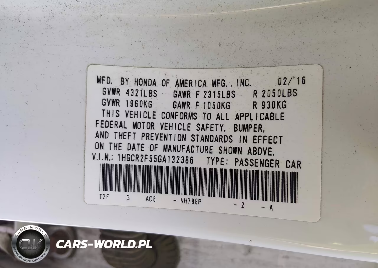 2016 Honda Accord Sport VIN:1HGCR2F55GA132386 - 9