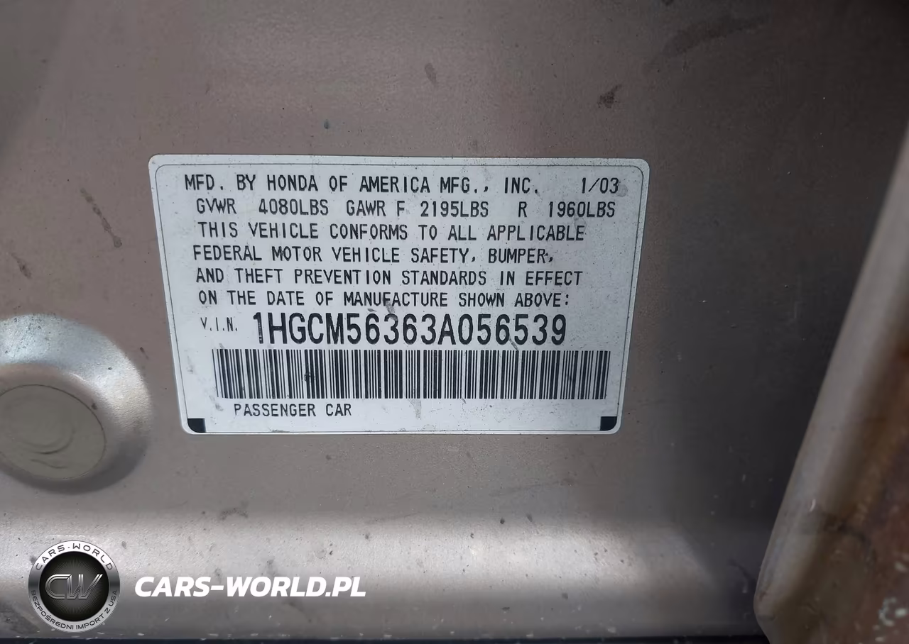 2003 Honda Accord Sdn Lx VIN:1HGCM56363A056539 - 9