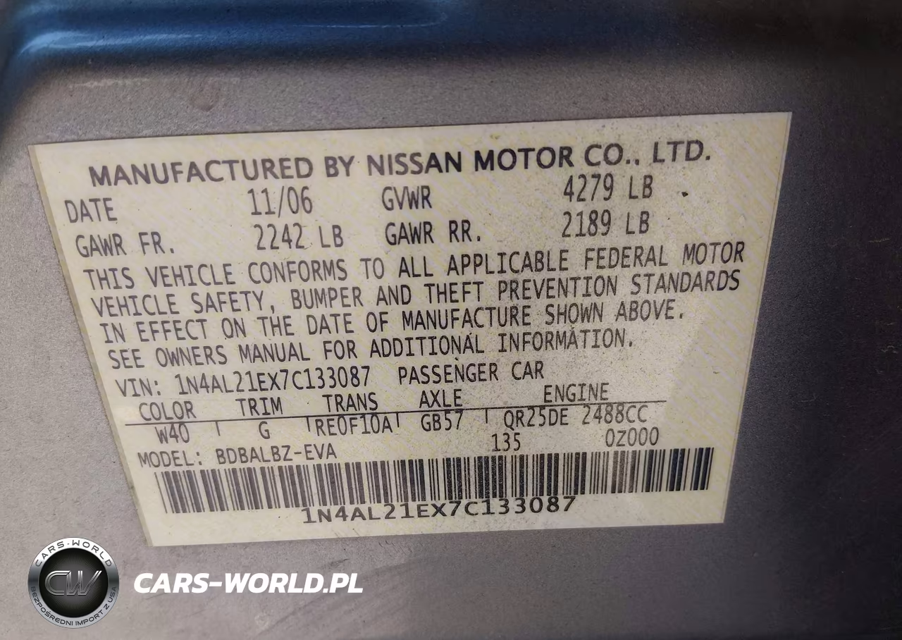 2007 Nissan Altima 2.5 S VIN:1N4AL21EX7C133087 - 9