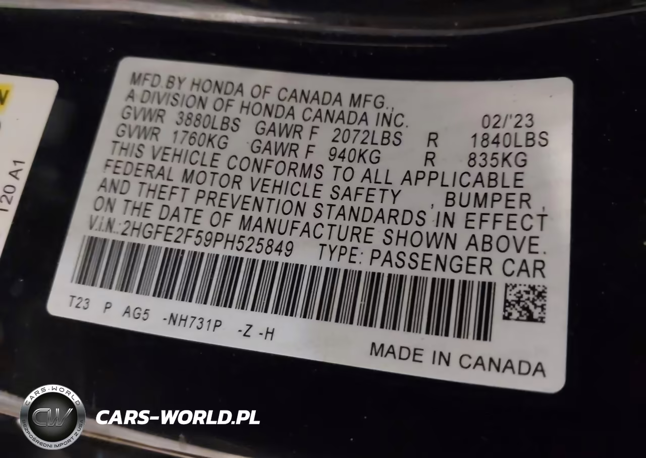 2023 Honda Civic Sport VIN:2HGFE2F59PH525849 - 9