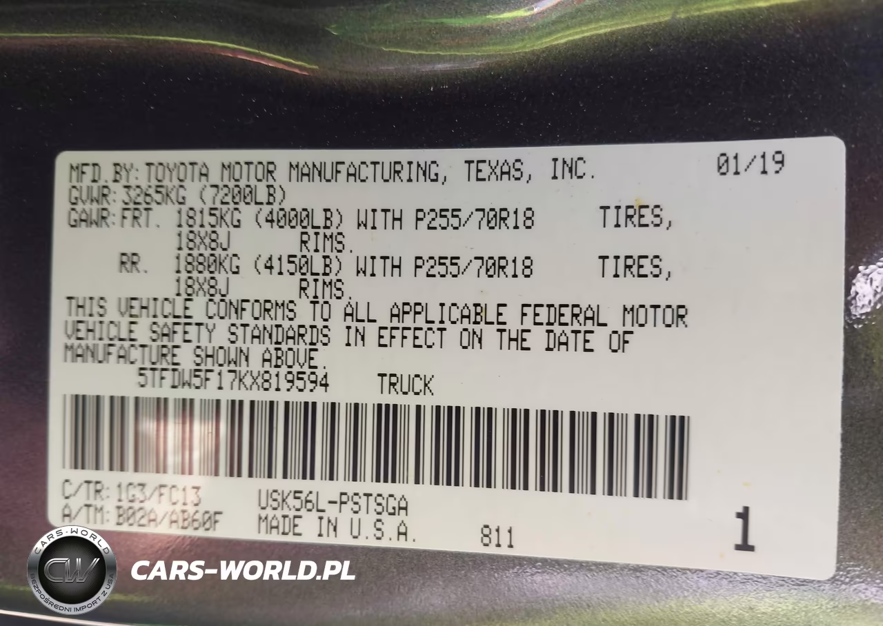 2019 Toyota Tundra Sr5 5.7L V8 VIN:5TFDW5F17KX819594 - 9