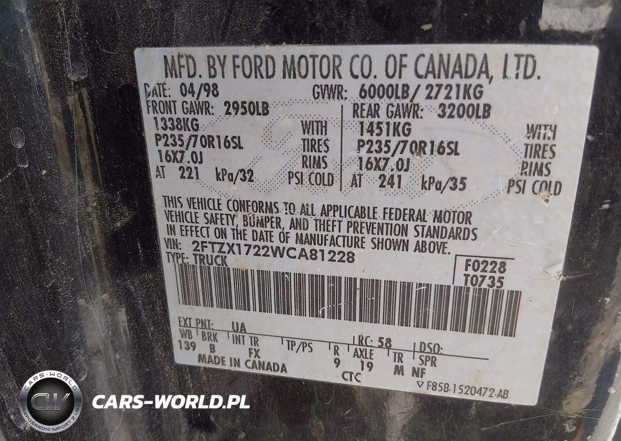 1998 Ford F-150 Standard-Xl-Xlt VIN:2FTZX1722WCA81228 - 9