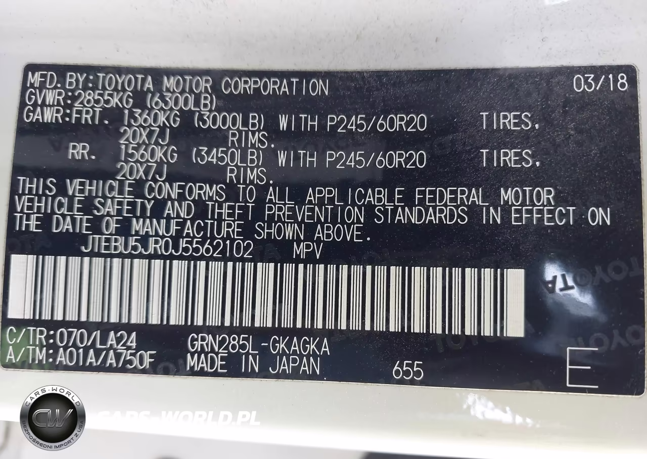 2018 Toyota 4Runner Limited VIN:JTEBU5JR0J5562102 - 9