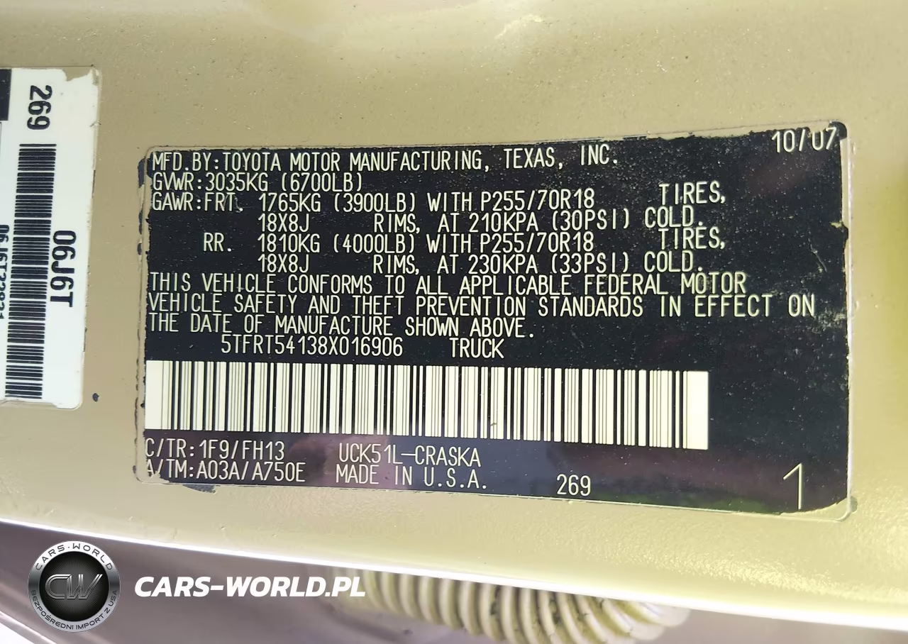 2008 Toyota Tundra Base 4.7L V8 VIN:5TFRT54138X016906 - 9