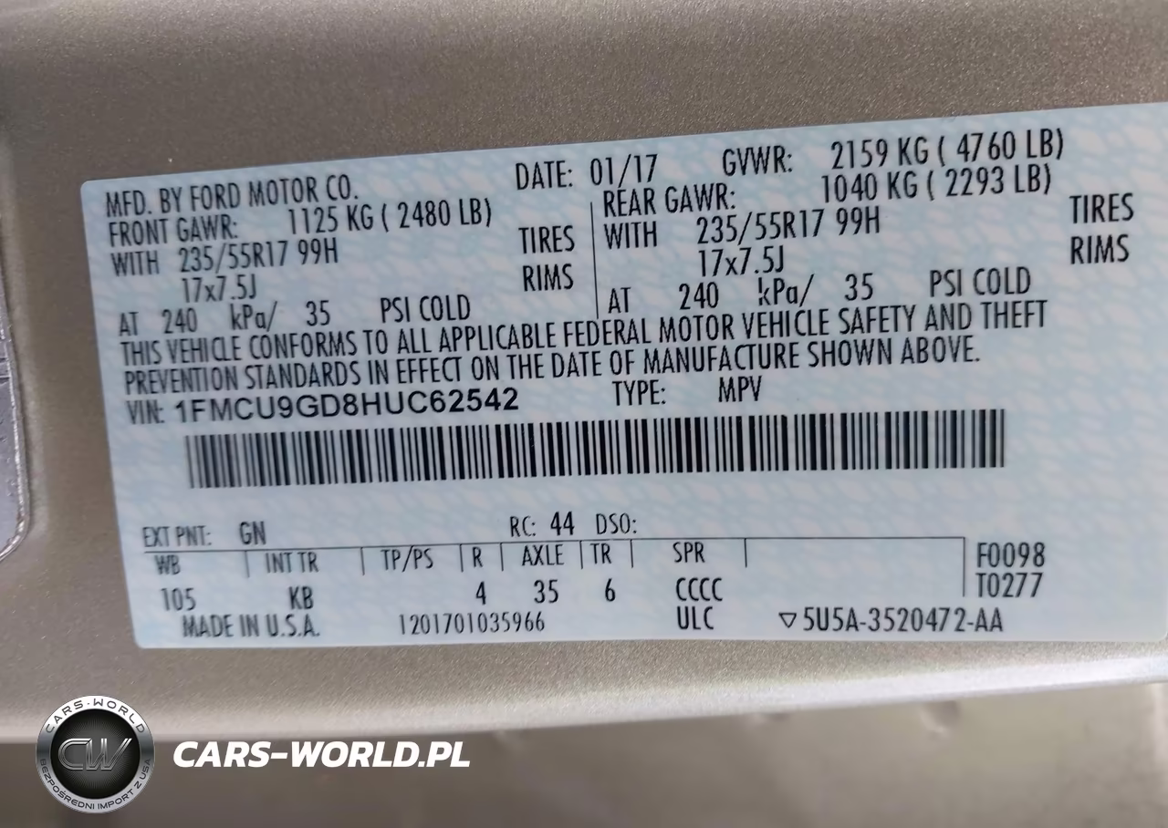 2017 Ford Escape Se VIN:1FMCU9GD8HUC62542 - 9