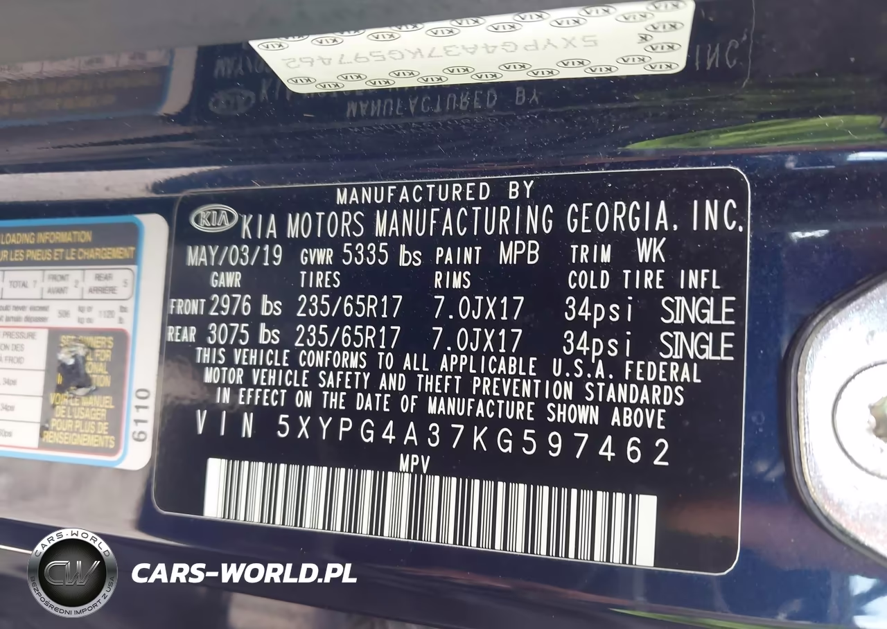 2019 Kia Sorento 2.4L Lx VIN:5XYPG4A37KG597462 - 9