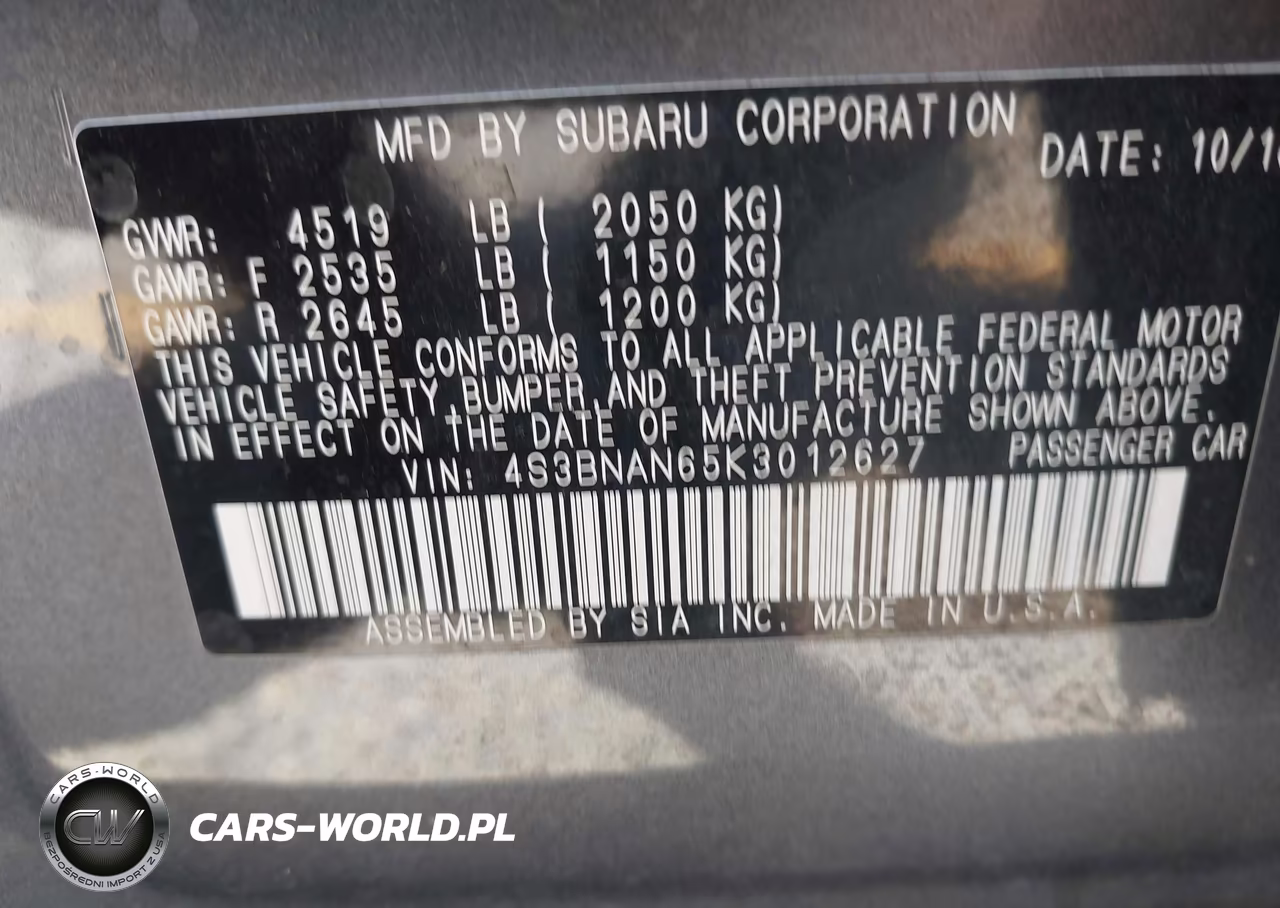 2019 Subaru Legacy 2.5I Limited VIN:4S3BNAN65K3012627 - 9