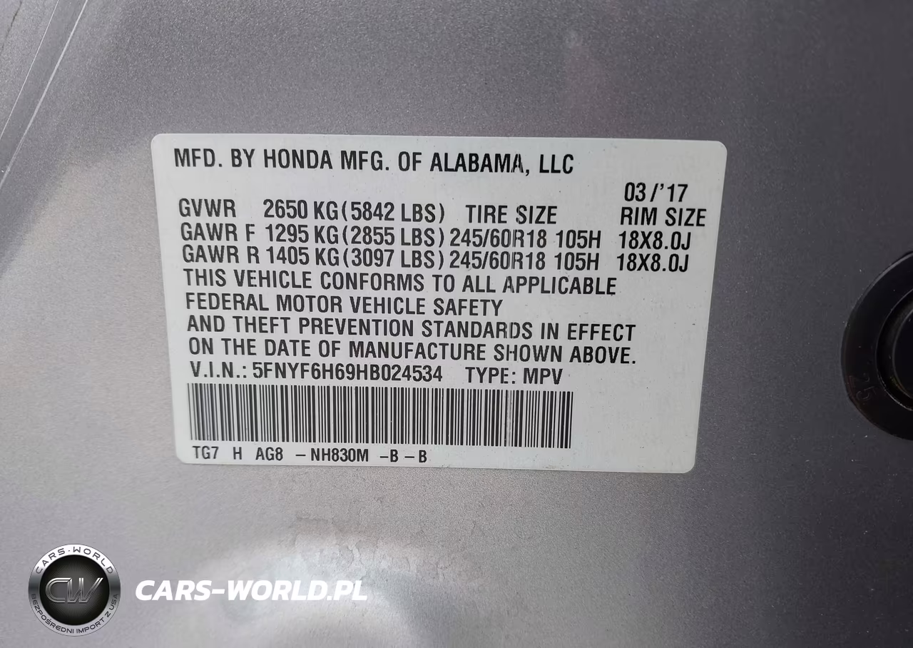 2017 Honda Pilot Ex-L VIN:5FNYF6H69HB024534 - 9