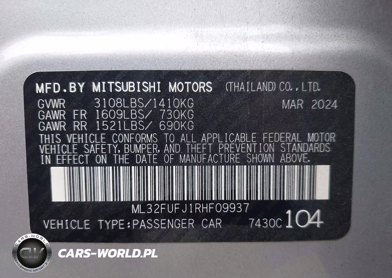 2024 Mitsubishi Mirage G4 Es VIN:ML32FUFJ1RHF09937 - 9