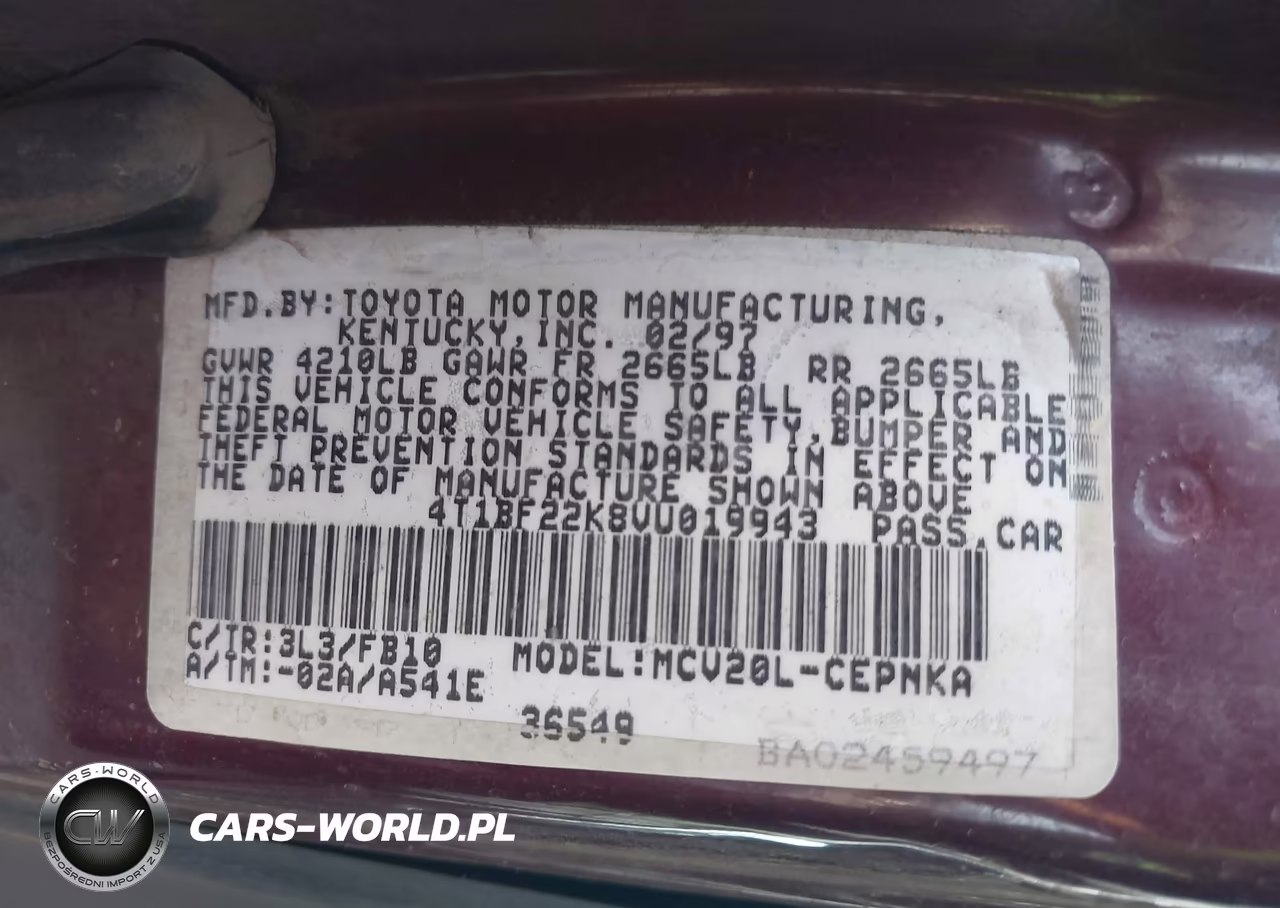 1997 Toyota Camry Le V6 VIN:4T1BF22K8VU019943 - 9