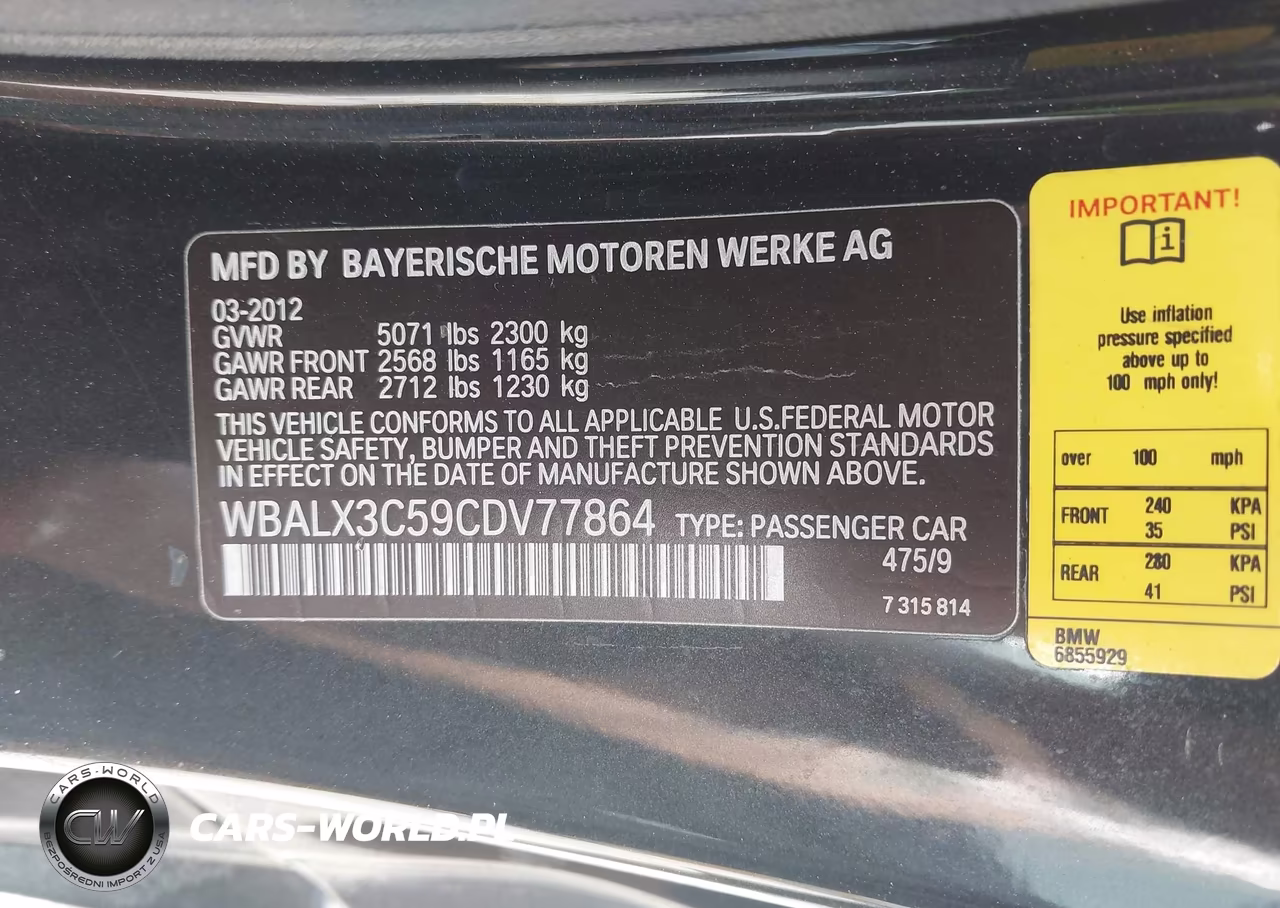 2012 BMW 650I VIN:WBALX3C59CDV77864 - 9