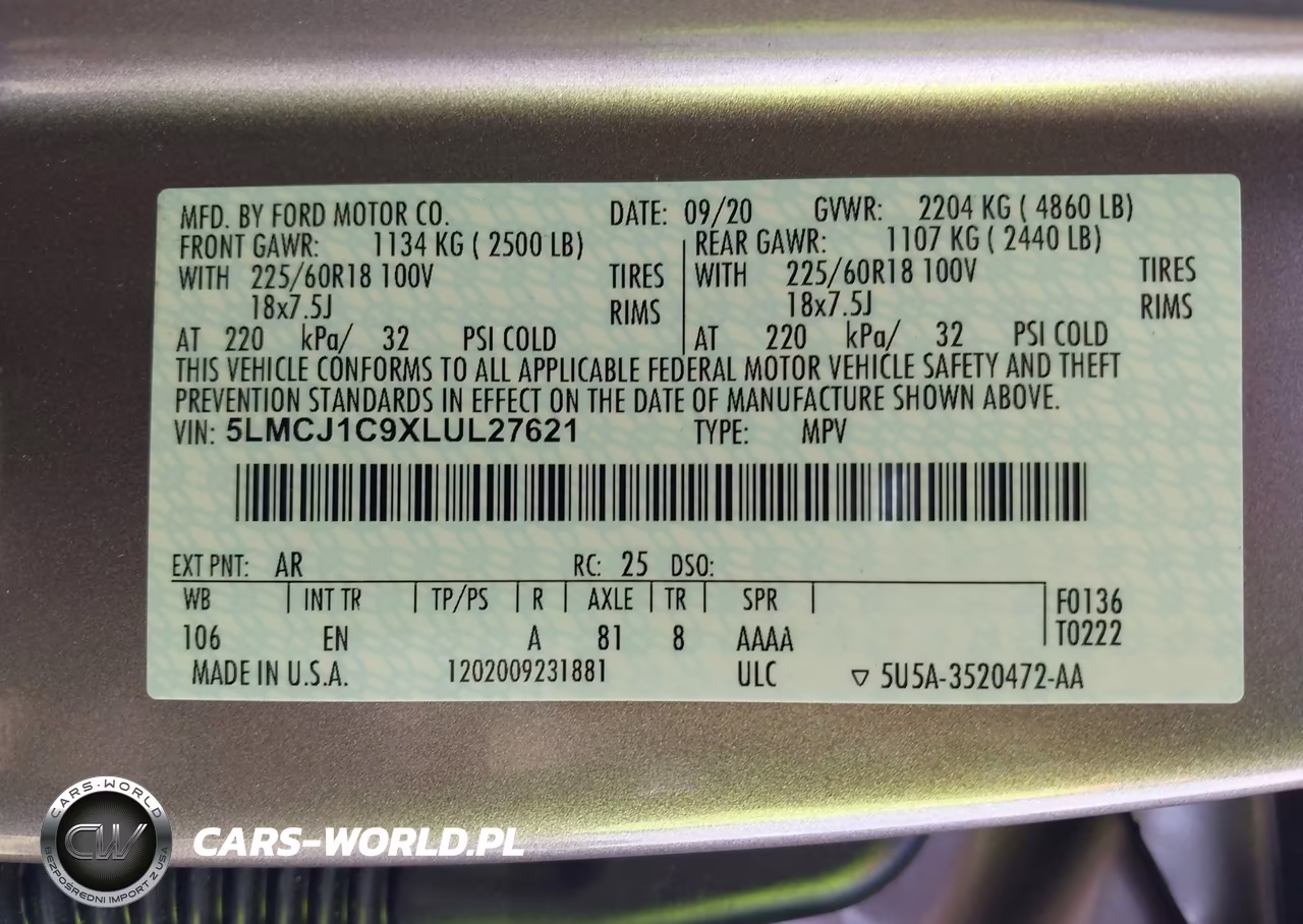 2020 Lincoln Corsair Standard VIN:5LMCJ1C9XLUL27621 - 9