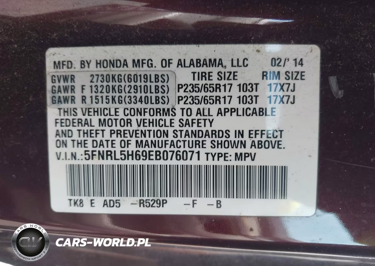 2014 Honda Odyssey Ex-L VIN:5FNRL5H69EB076071 - 9
