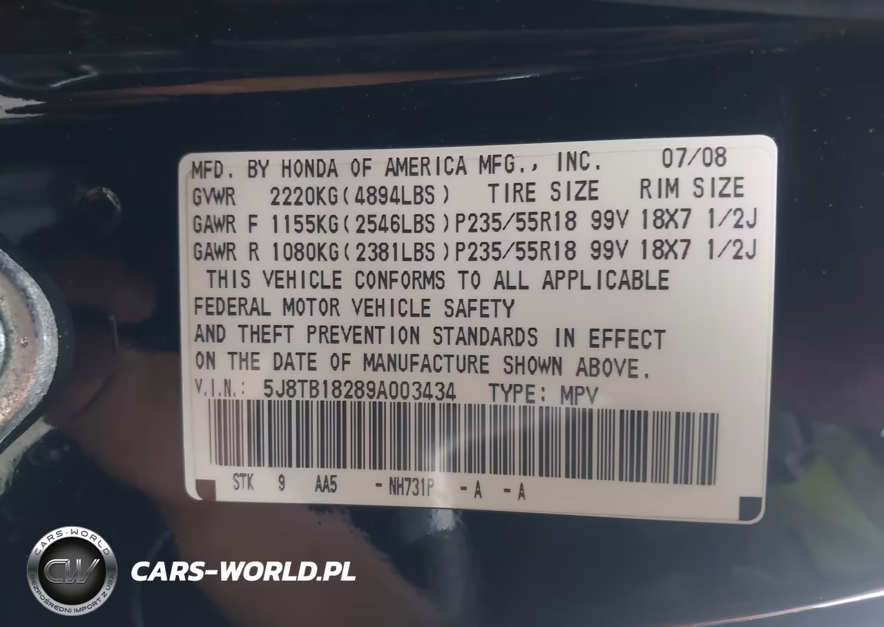 2009 Acura Rdx VIN:5J8TB18289A003434 - 9