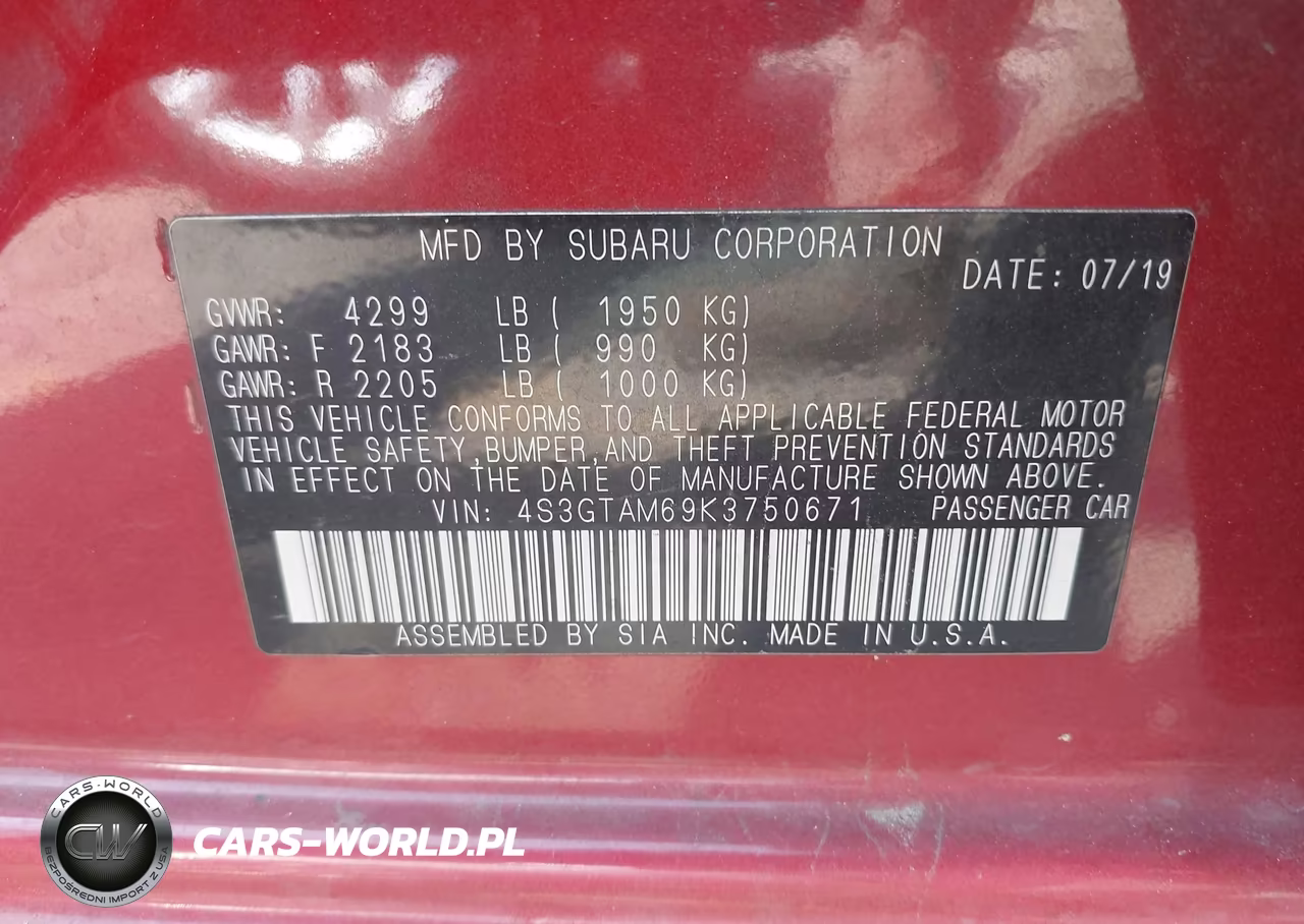 2019 Subaru Impreza 2.0I Sport VIN:4S3GTAM69K3750671 - 9