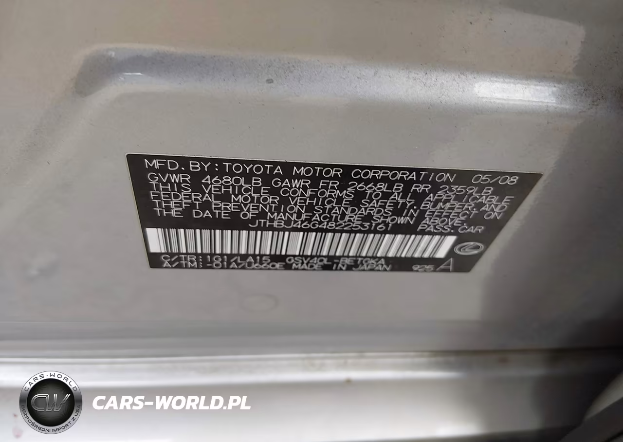 2008 Lexus Es 350 VIN:JTHBJ46G482253161 - 9