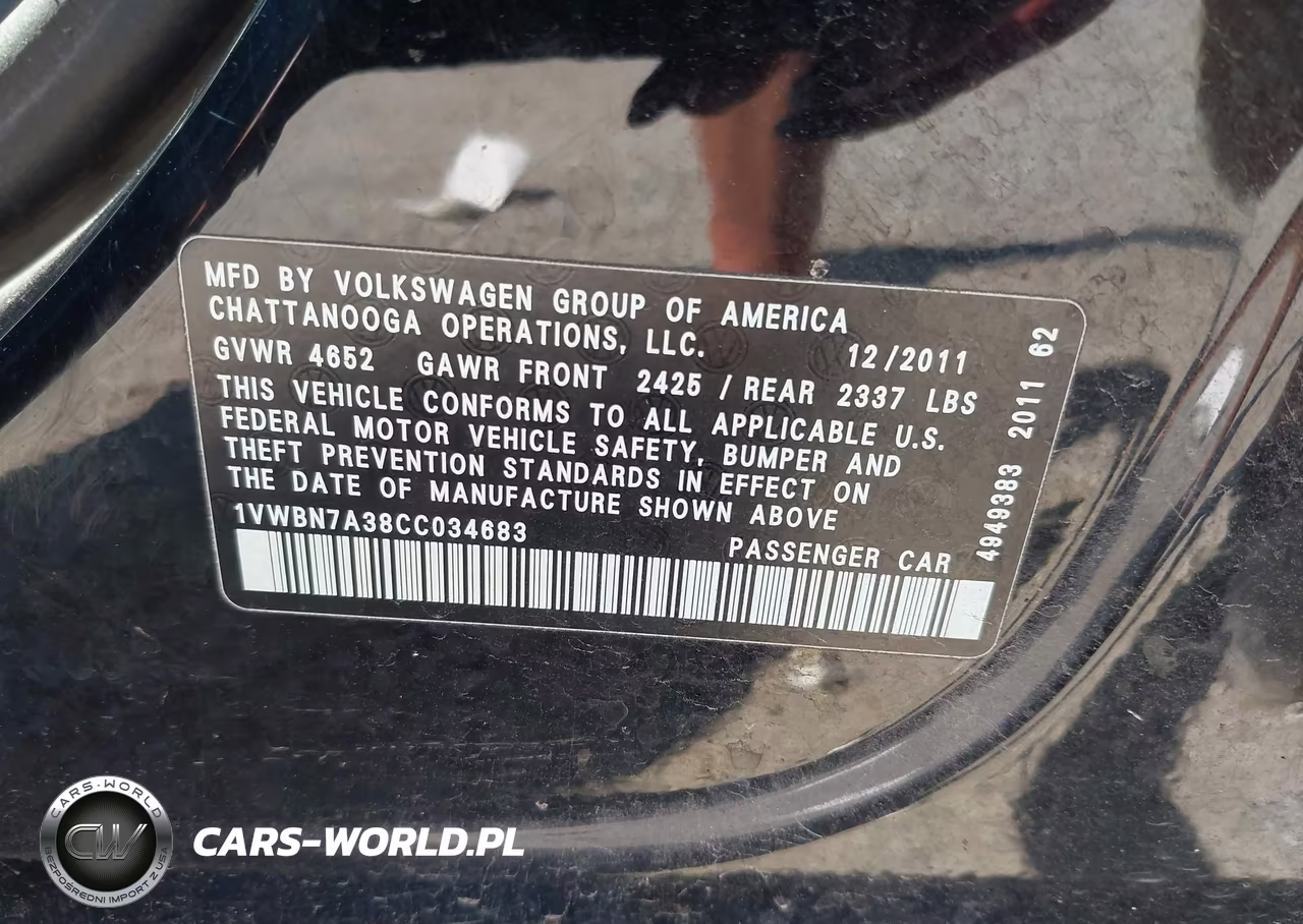 2012 Volkswagen Passat 2.0L Tdi Se VIN:1VWBN7A38CC034683 - 9