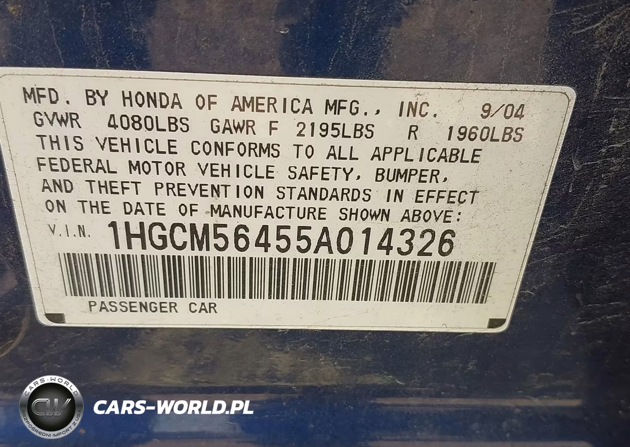 2005 Honda Accord 2.4 Lx VIN:1HGCM56455A014326 - 9