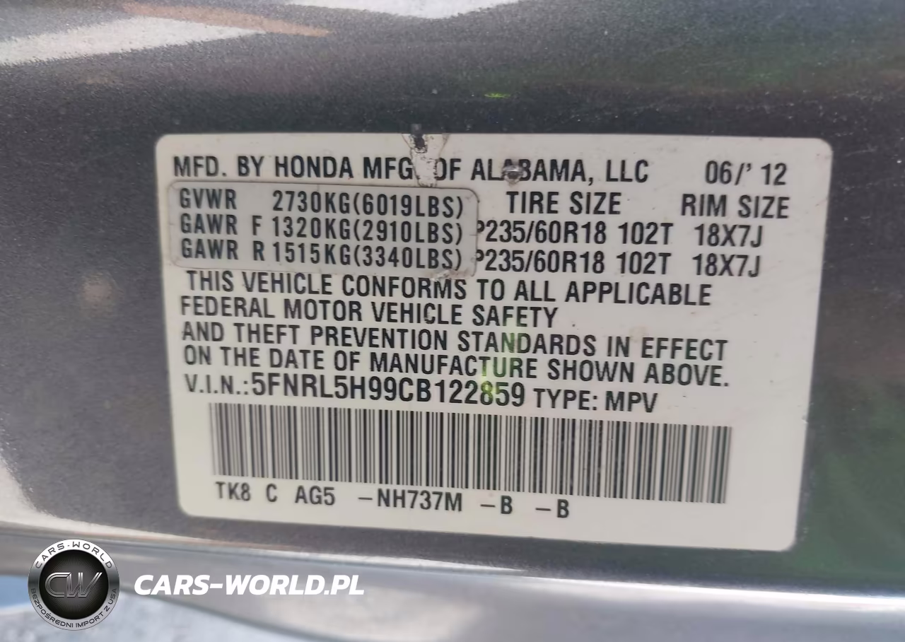 2012 Honda Odyssey Touring-Touring Elite VIN:5FNRL5H99CB122859 - 9