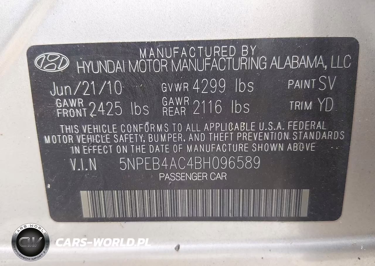 2011 Hyundai Sonata Gls VIN:5NPEB4AC4BH096589 - 9