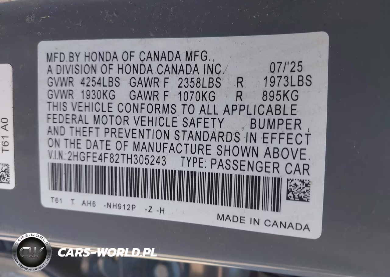 2026 Honda Civic Hybrid Sport-Sport Touring VIN:2HGFE4F82TH305243 - 9