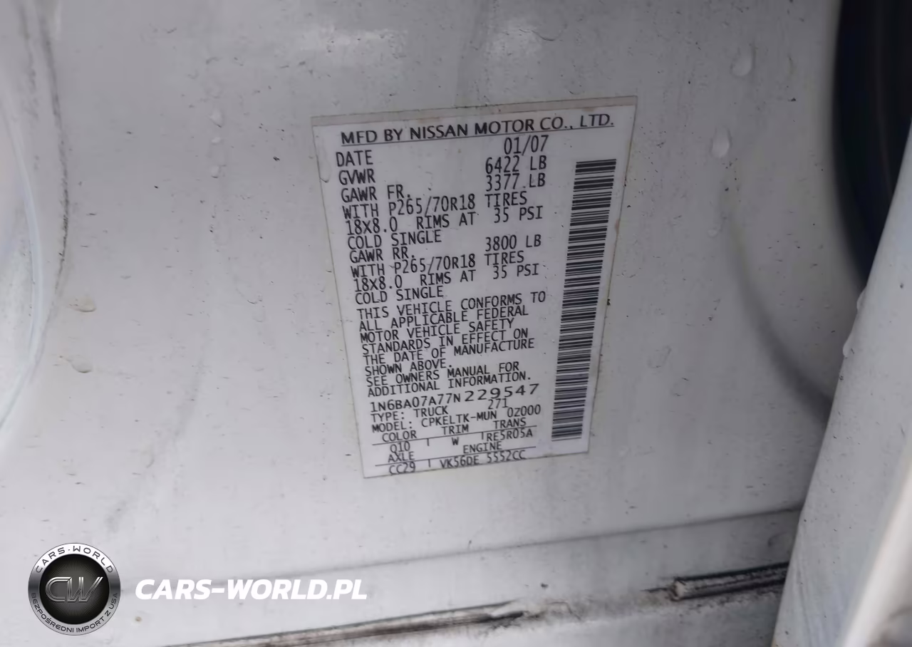 2007 Nissan Titan Se VIN:1N6BA07A77N229547 - 9