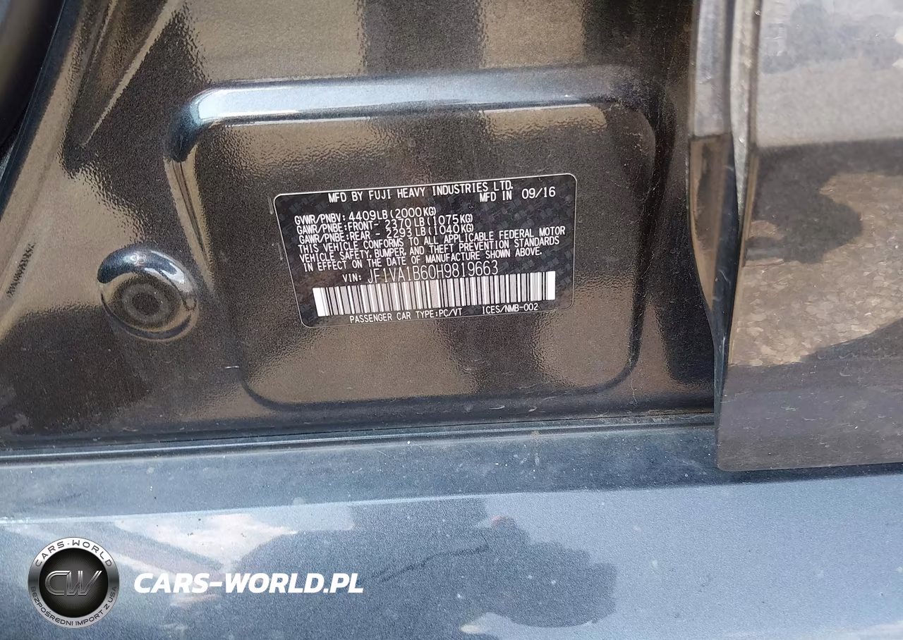 2017 Subaru Wrx VIN:JF1VA1B60H9819663 - 9
